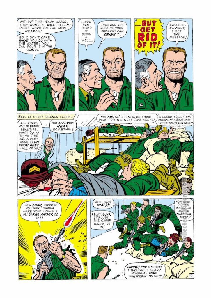 Sgt. Fury and His Howling Commandos #2, pg. 7; pencils, Jack Kirby; inks, Dick Ayers; Happy Sam Sawyer, Nick Fury