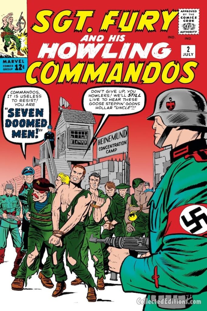 Sgt. Fury and His Howling Commandos #2 cover; pencils, Jack Kirby; inks, Dick Ayers; Seven Doomed Men, Nick Fury, prison camp, Heinemund concentration camp, NazisSgt. Fury and His Howling Commandos #2 cover; pencils, Jack Kirby; inks, Dick Ayers; Seven Doomed Men, Nick Fury, prison camp, Heinemund concentration camp, Nazis