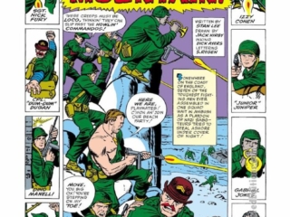 Sgt. Fury and His Howling Commandos #3, pg. 1; pencils, Jack Kirby; inks, Dick Ayers; Midnight on Massacre Mountain, splash page, Stan Lee