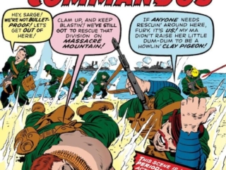 Sgt. Fury and His Howling Commandos #3 cover; pencils, Jack Kirby; inks, Dick Ayers; Midnight on Massacre Mountain, Rebel Ralston, Gabe Jones, horn, Dum Dum Dugan