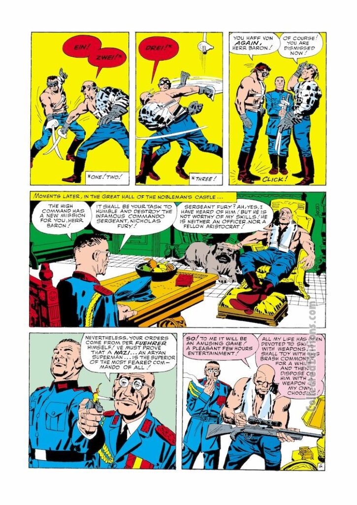 Sgt. Fury and His Howling Commandos #5, pg. 6; pencils, Jack Kirby; inks, George Roussos; Baron Wolfgang Von Strucker, first appearance, Nazis, Nick Fury
