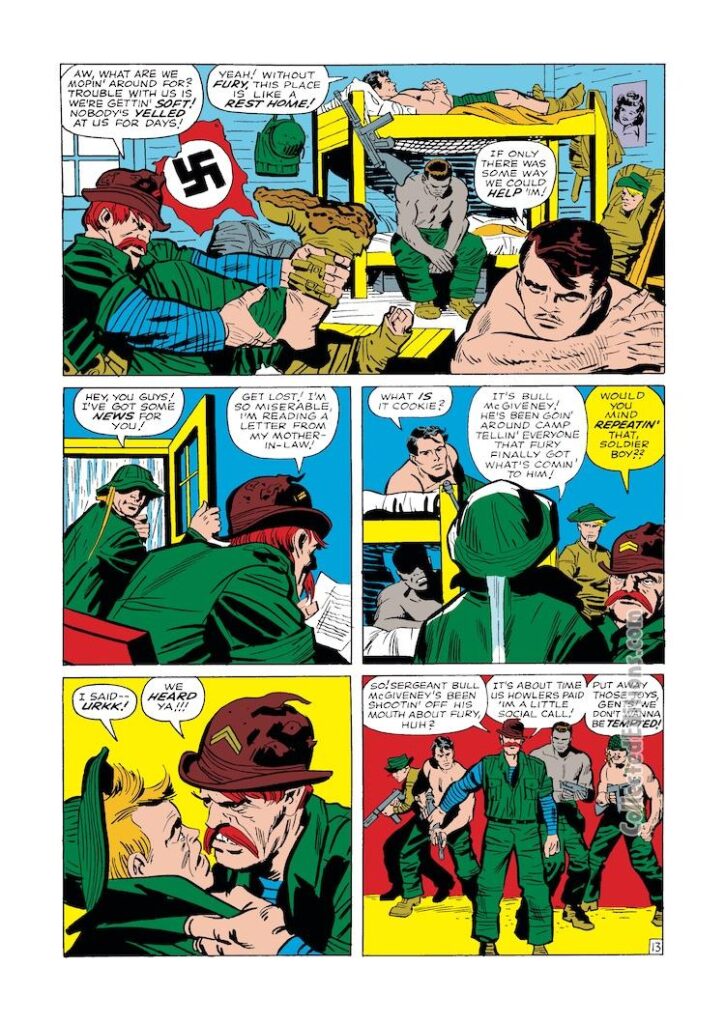 Sgt. Fury and His Howling Commandos #7, pg. 13; pencils, Jack Kirby; inks, George Roussos; Nick Fury, Dum Dum Dugan