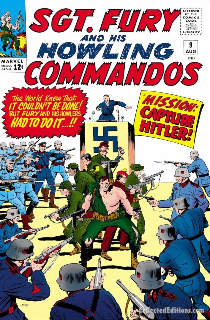 Sgt. Fury and His Howling Commandos #9 cover; pencils and inks, Dick Ayers; Mission: Capture Hitler, Adolf Hitler, German Army, Nazi Party, Nick Fury, Howlers