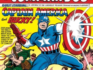 Sgt. Fury and His Howling Commandos #13 cover; pencils, Jack Kirby; inks, Chic Stone; Captain America, Bucky, Gabe Jones trumpet