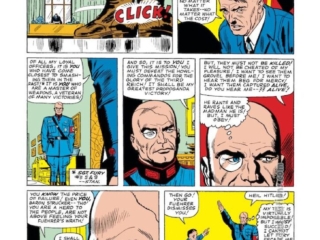 Sgt. Fury and His Howling Commandos #14, pg. 3; pencils, Dick Ayers; inks, George Roussos; Nick Fury, Adolf Hitler, German Army, Nazi Party, Baron Von Strucker