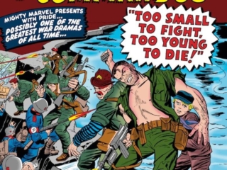 Sgt. Fury and His Howling Commandos #15 cover; pencils, Jack Kirby; inks, Dick Ayers; Too Small to Fight, Too Young to Die, Dum Dum Dugan, Nick Fury, Hans Rooten
