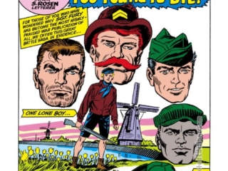 Sgt. Fury and His Howling Commandos #15, pg. 1; pencils, Dick Ayers; inks, Steve Ditko; Too Small to Fight Too Young To Die, Stan Lee, splash page, Marvel Age of Comics, Dutch resistance, World War II