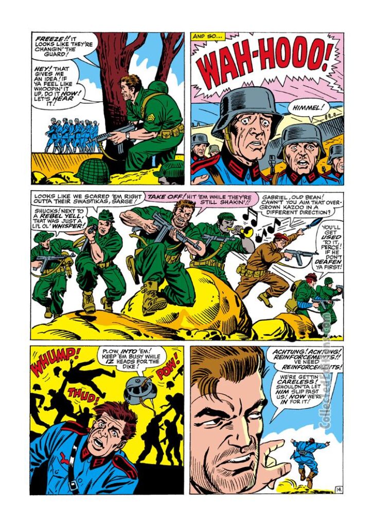 Sgt. Fury and His Howling Commandos #15, pg. 14; pencils, Dick Ayers; inks, Steve Ditko, Nick Fury, Wah-Hoo!! Howlers