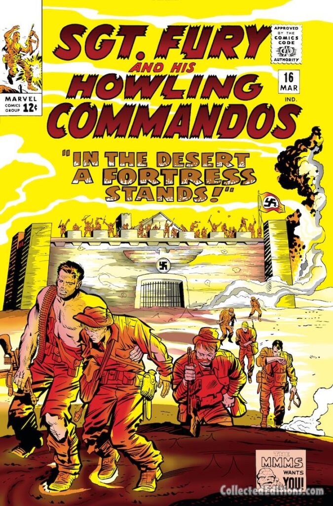 Sgt. Fury and His Howling Commandos #16 cover; pencils, Jack Kirby; inks, Chic Stone; In the Desert a Fortress Stands, Nick Fury, North Africa, Erwin Rommel, Reb Ralston