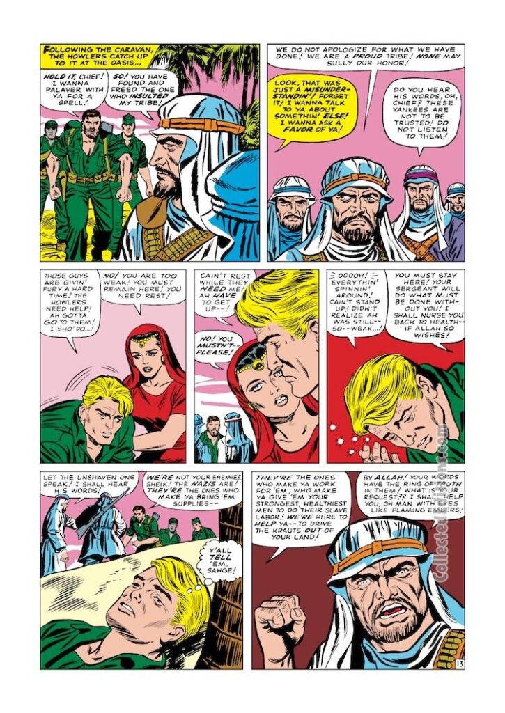 Sgt. Fury and His Howling Commandos #16, pg. 13; pencils, Dick Ayers; inks, Frank Giacoia; North Africa, Arabs, Nick Fury, World War II, Rebel Ralston