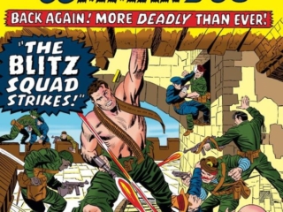 Sgt. Fury and His Howling Commandos #20 cover; pencils, Jack Kirby; inks, Frank Giacoia; The Blitz Squad Strikes, Baron Von Strucker, Nick Fury, Gabe Jones, Dum Dum Dugan
