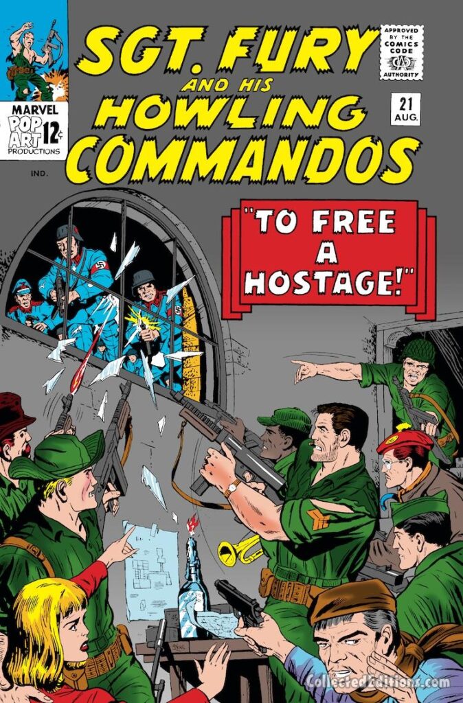 Sgt. Fury and His Howling Commandos #21 cover; pencils and inks, Dick Ayers; To Free a Hostage, Nazis, French Resistance, Nick fury