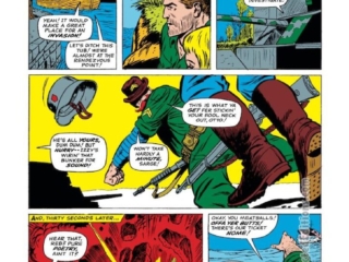 Sgt. Fury and His Howling Commandos #21, pg. 18; pencils, Dick Ayers; inks, Carl Hubbell; Dum Dum Dugan, Nick Fury, Gabe Jones, Normandy, Omaha Beach