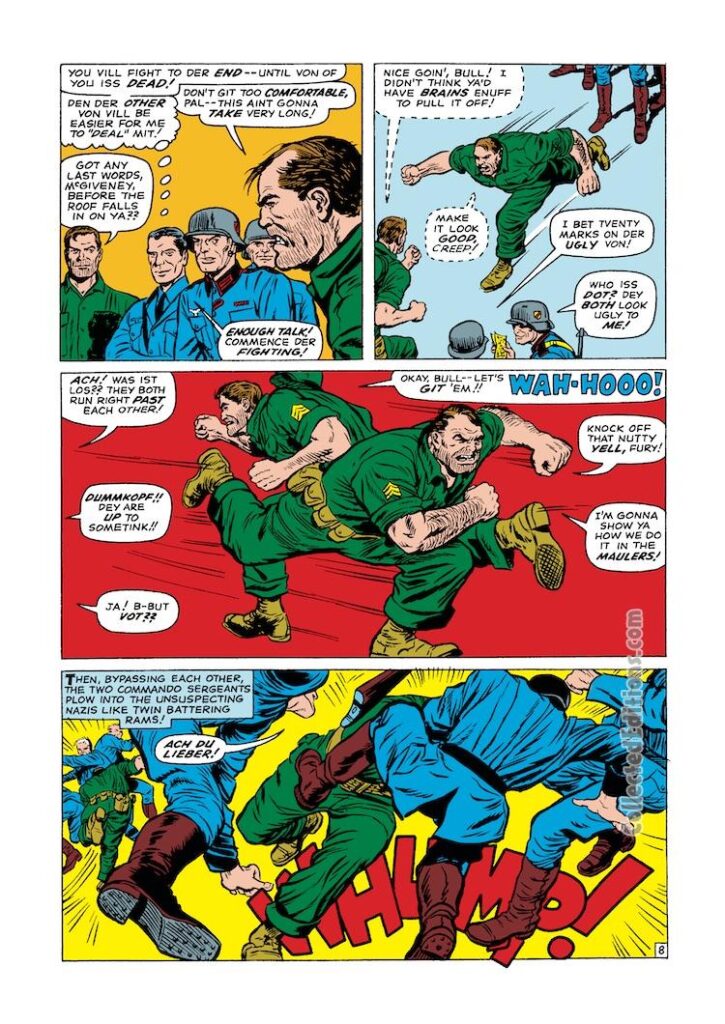 Sgt. Fury and His Howling Commandos #22, pg. 8; pencils, Dick Ayers; inks, Carl Hubbell; Nick Fury, Bull McGiveny