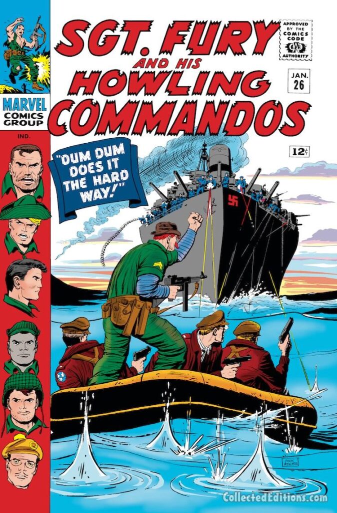 Sgt. Fury and His Howling Commandos #26 cover; pencils and inks, Dick Ayers; Dum Dum Does It The Hard Way, Dugan, Izzy Cohen, Gabe Jones,