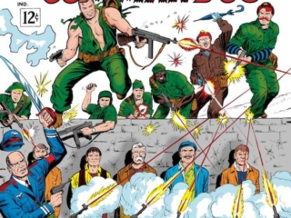 Sgt. Fury and His Howling Commandos #28 cover; pencils, Dick Ayers; inks, John Tartaglione; Nick Fury, Percy Pinkerton, Gabe Jones, Izzy Cohen, Not a Man Shall Remain Alive, war comics, Nazis, German Army, World War II