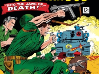 Sgt. Fury and His Howling Commandos #31 cover; pencils and inks, Dick Ayers; Into the Jaws of Death, Nazi tank, German Army, World War II, Gabe Jones, Rebel Ralston, Dum Dum Dugan