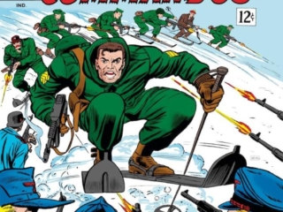 Sgt. Fury and His Howling Commandos #32 cover; pencils and inks, Dick Ayers; A Traitor in Our Midsts, Nick Fury on snow skies