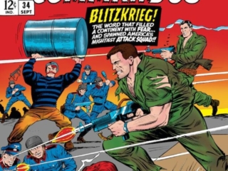 Sgt. Fury and His Howling Commandos #34 cover; pencils, Dick Ayers; inks, John Tartaglione; Blitzkrieg, Origin of the Howlers, Nick Fury