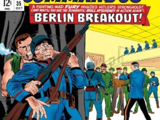 Sgt. Fury and His Howling Commandos #35 cover; pencils, Dick Ayers; inks, John Tartaglione; Quentin Tarantino, Nick Fury, Inglorious Basterds inspiration