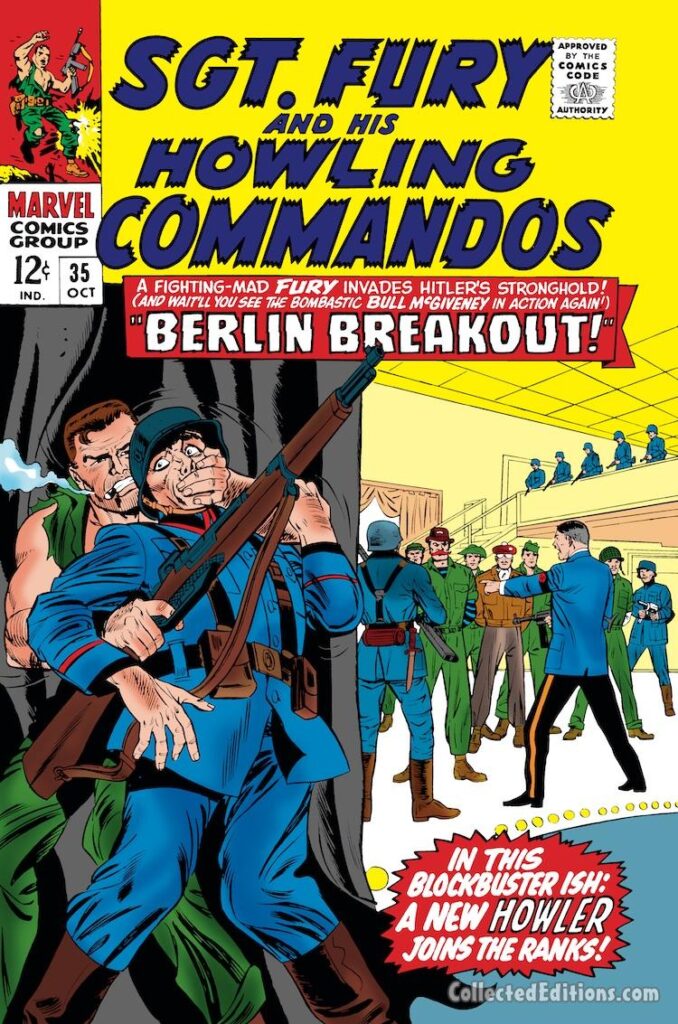 Sgt. Fury and His Howling Commandos #35 cover; pencils, Dick Ayers; inks, John Tartaglione; Quentin Tarantino, Nick Fury, Inglorious Basterds inspiration