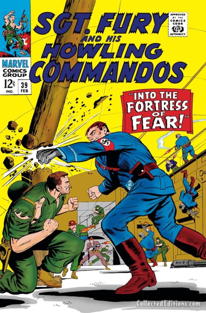 Sgt. Fury and His Howling Commandos #39 cover; pencils and inks, Dick Ayers; Into the Fortress of Fear, Nazi, iron hand, glove, Nick Fury