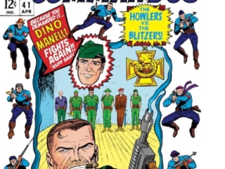 Sgt. Fury and His Howling Commandos #41 cover; pencils and inks, Dick Ayers; Dino Manelli Fights Again; The Howlers vs. Blitzers; Colonel Klaue and the Blockbusting Blitz Squad