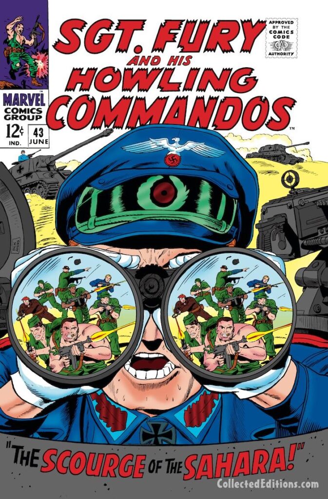 Sgt. Fury and His Howling Commandos #43 cover; pencils and inks, Dick Ayers; The Scourge of the Sahara, North Africa, Nazis, Nick Fury, binoculars