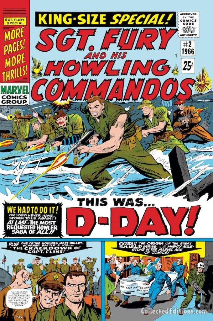 Sgt. Fury and His Howling Commandos Annual #2 cover; pencils, Dick Ayers; inks, John Tartaglione; This Was D-Day, Nick Fury, Capt. Flint