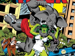 Savage She-Hulk #17 cover; pencils, Mike Vosburg; Man-Elephant