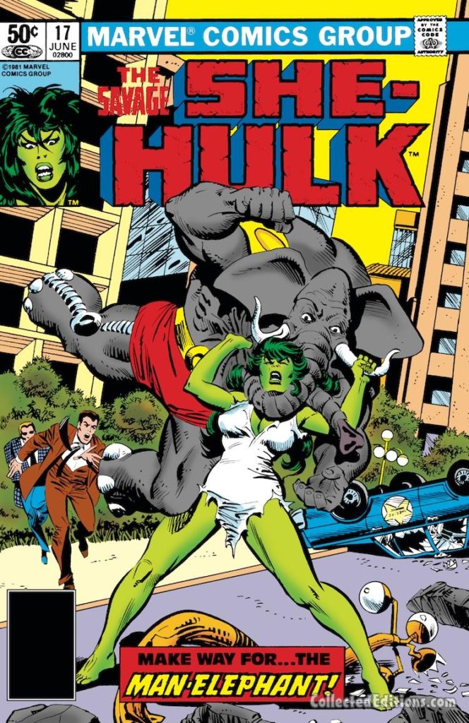 Savage She-Hulk #17 cover; pencils, Mike Vosburg; Man-Elephant