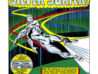 Silver Surfer #1, pg. 1; pencils, John Buscema; inks, Joe Sinnott Silver Surfer #1, pg. 1; pencils, John Buscema; inks, Joe Sinnott; The origin of the Surfer, Norrin-Radd, splash page, first issue