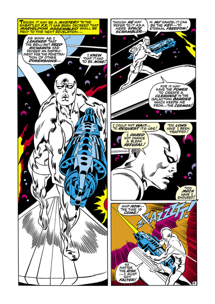 Silver Surfer #5, pg. 4; pencils, John Buscema; inks, Sal Buscema, Space Scrambler, Reed Richards