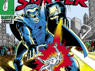 Silver Surfer #5 cover; pencils and inks, John Romita Silver Surfer #5 cover; pencils and inks, John Romita; And who shall mourn him, the Stranger