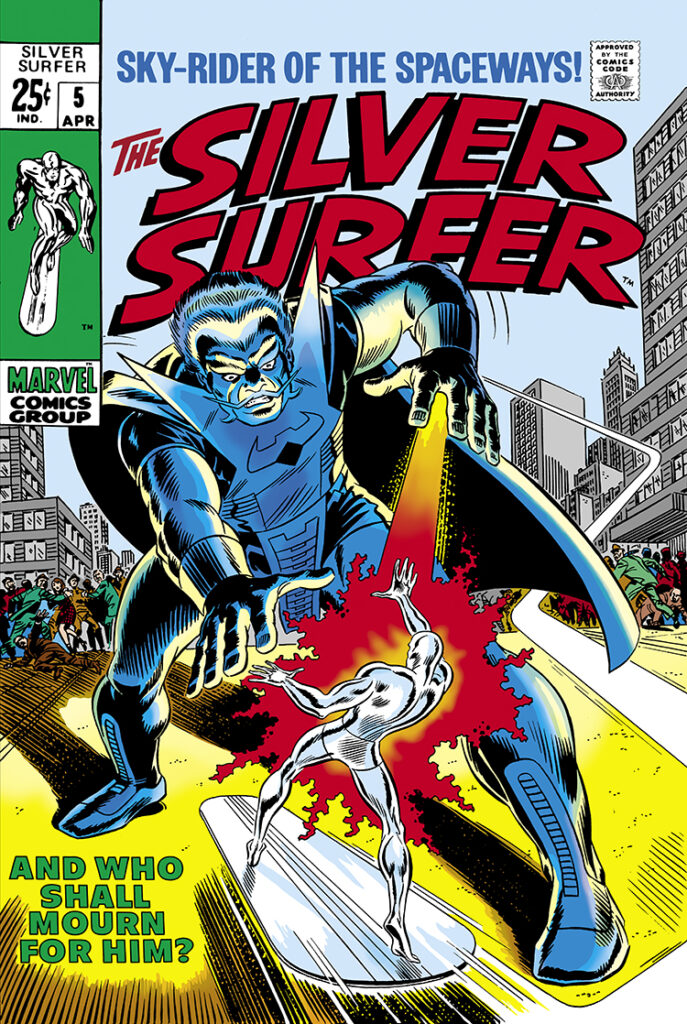 Silver Surfer #5 cover; pencils and inks, John Romita; And who shall mourn him, the Stranger