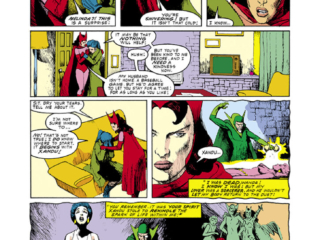 Solo Avengers #5. Scarlet Witch in &ldquo;A Love That Never Dies&rdquo;; pg. 3; pencils and inks, John Ridgway; Melinda, Xandu, Spider-Man flashback