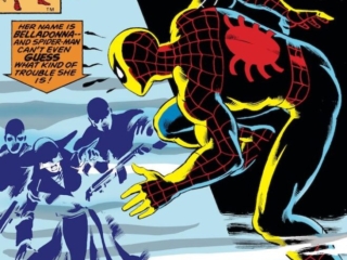 Spectacular Spider-Man #43, cover; pencils, John Byrne; inks, Joe Rubinstein; Peter Parker, Madame Belladonna, first appearance, Roderick Kingsley