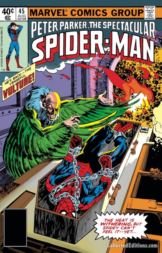 Spectacular Spider-Man #45, cover; pencils and inks, Alan Weiss; Peter Parker, The Vulture, Adrian Toomes, The Heat Is Withering