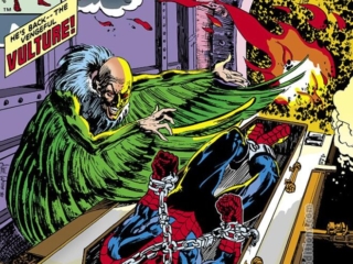 Spectacular Spider-Man #45, cover; pencils and inks, Alan Weiss; Vulture, Adrian Toomes, the heat is withering; Peter Parker