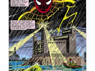 Spectacular Spider-Man #46, pg. 1; pencils, Mike Zeck; inks, Bruce Patterson; Peter Parker, Deadly is the Cobra, splash page, Roger Stern, Ryker&rsquo;s Island, Marvel Universe, prison