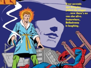 Spectacular Spider-Man #48, cover; pencils, Frank Miller; inks, Al Milgrom; Peter Parker, Madame Belladonna, Roderick Kingsley