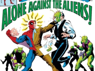 Spectacular Spider-Man #50, cover; pencils, Frank Miller; inks, Joe Rubinstein; Peter Parker, 50th Fantastic Issue, Alone Against the Aliens