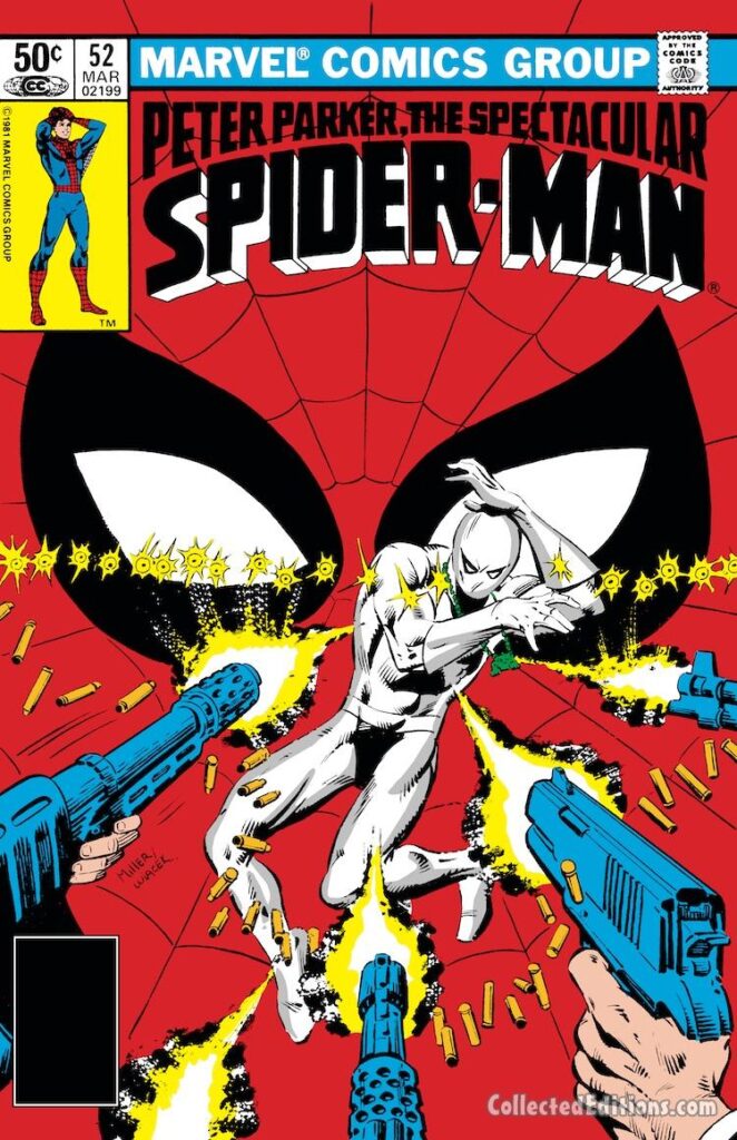 Spectacular Spider-Man #52, cover; pencils, Frank Miller; inks, Bob Wiacek; Peter Parker, White Tiger, Hector Ayala