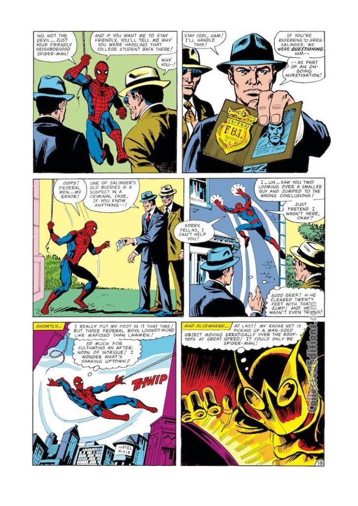Spectacular Spider-Man #59, pg. 13; layouts, Jim Shooter; pencils and inks, Jim Mooney; Sam, FBI agent, Greg Salinger, Beetle, Abner Jenkins