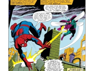 Spectacular Spider-Man #60, pg. 1; layouts, Ed Hannigan; pencils and inks, Jim Mooney; Beetlemania, The Beetle, Abner Jenkins, splash page, Roger Stern