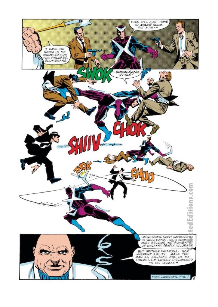 Spectacular Spider-Man #67, pg. 8; pencils, Ed Hannigan; inks, Al Milgrom; Peter Parker, Boomerang, Kingpin