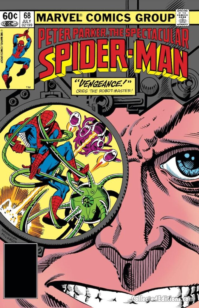 Spectacular Spider-Man #68 cover; pencils, Ed Hannigan; inks, Al Milgrom, Peter Parker, Vengeance Cries the Robot Master