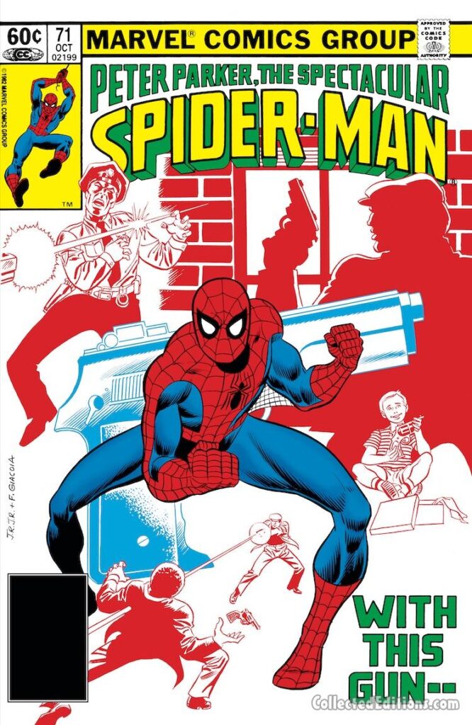Spectacular Spider-Man #71 cover; pencils, John Romita, Jr.; inks, Frank Giacoia; Peter Parker, With This Gun