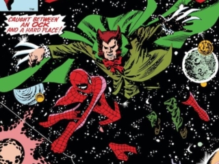 Spectacular Spider-Man #73 cover; pencils and inks, Al Milgrom; Peter Parker, Caught Between Ock and a Hard Place, The Owl, Doctor Octopus, Spider in the Middle