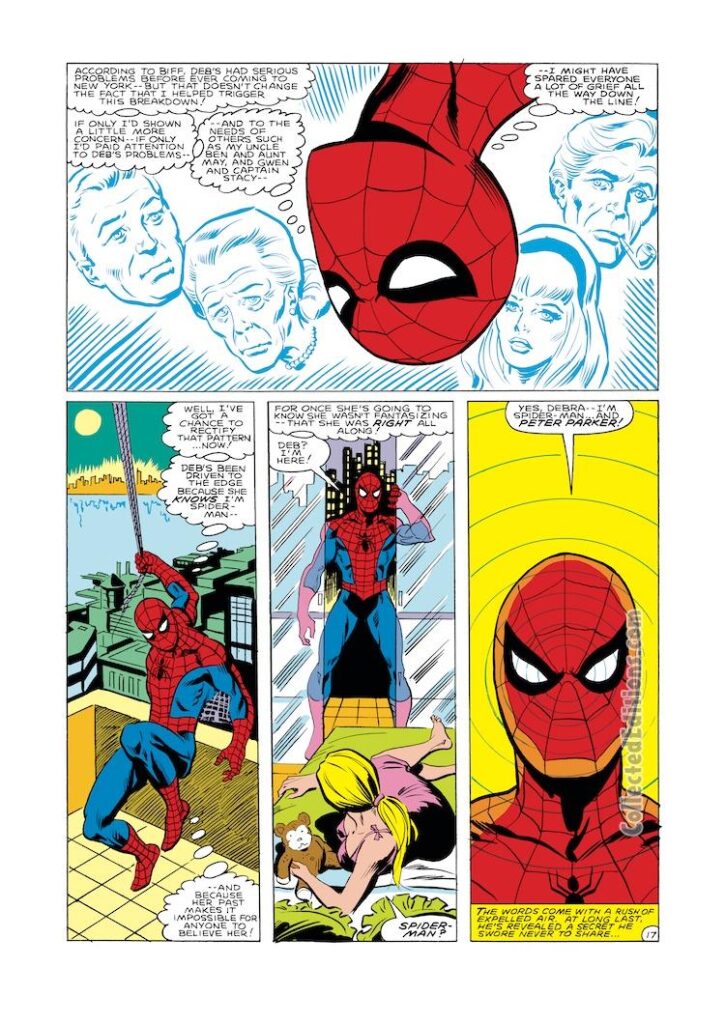 Spectacular Spider-Man #74, pg. 17; pencils, Bob Hall; inks, Jim Mooney; Peter Parker, Debra Whitman